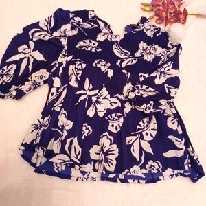 Floral Navy and White Blouse